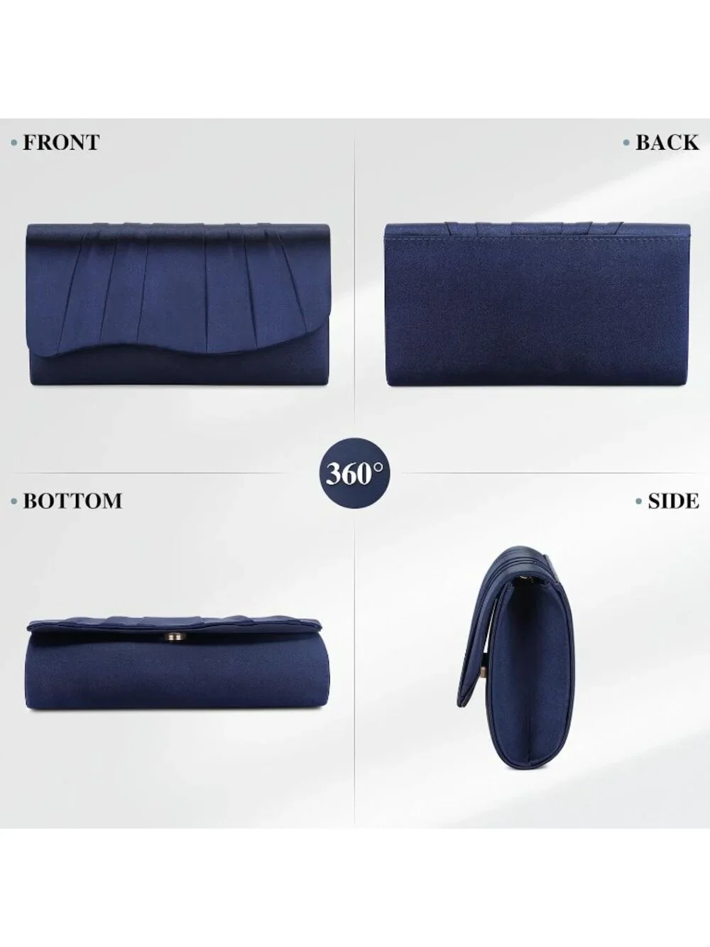 👜 Women's Navy Formal Elegant Evening Bag Magnetic Satin Formal Clutch Purses